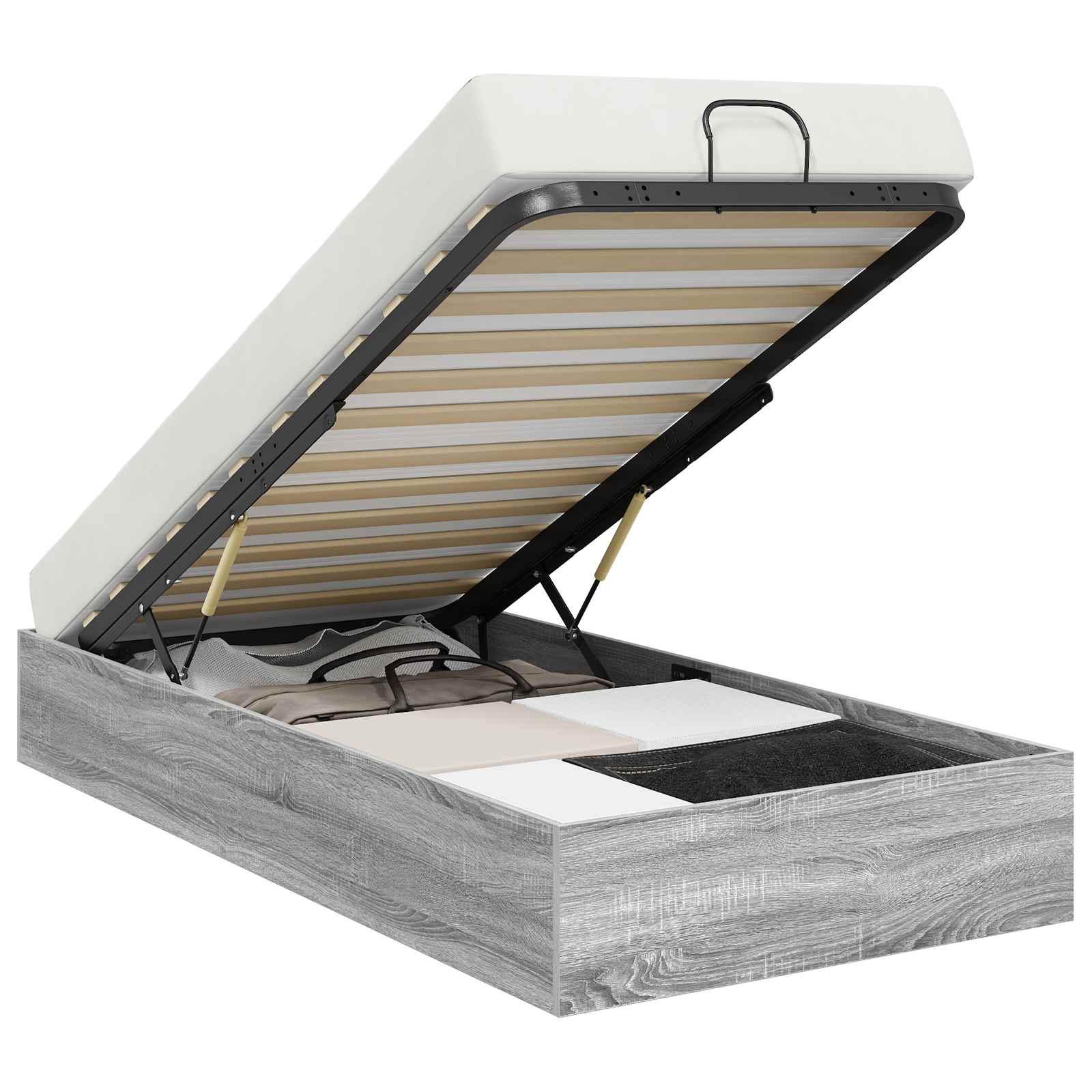 Cadre de lit ottoman avec rangement gris 193 x 90 x 25 cm - 2