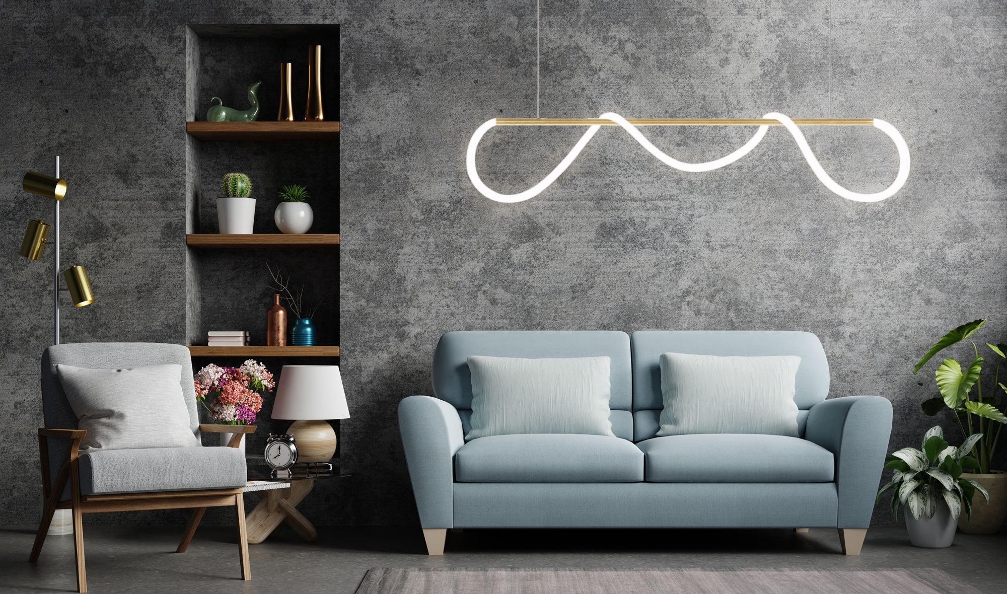 LAMPE SUSPENDUE TOOLIGHT LED APP854-CP LONG GOLD - 3