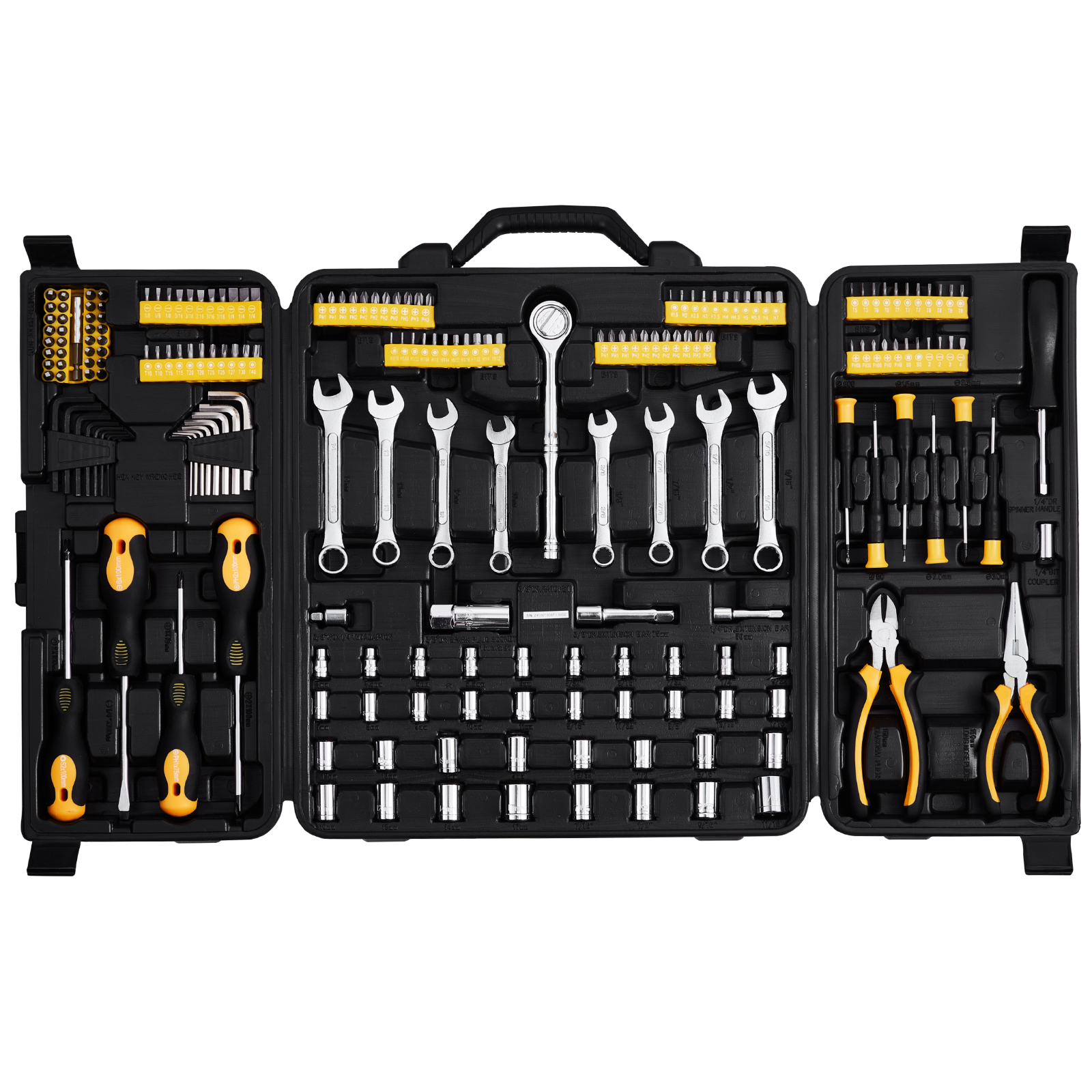 Zestaw narzędzi dla mechaników, 221 sztuk, klucz nasadowy 1/4" 3/8" SAE, metryczny VEVOR
