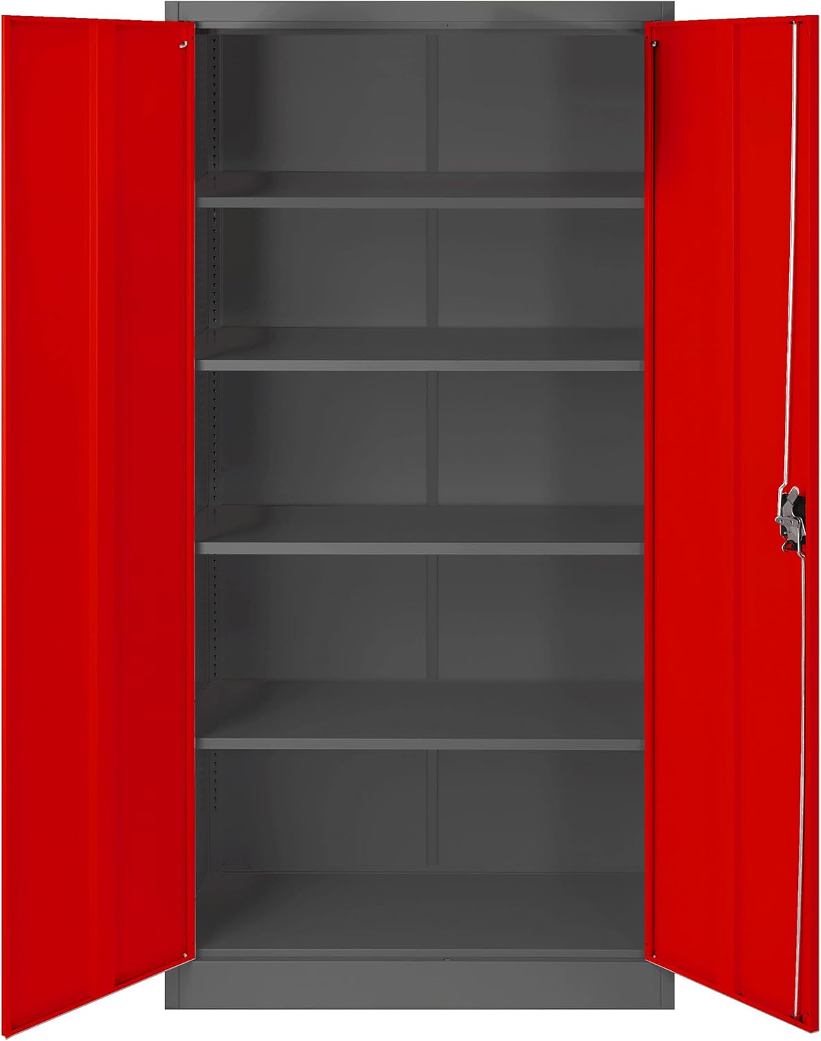 Set de 2 Armoire de Bureau de Rangement Métallique 4 étagères réglables 185 cm x 90 cm x 40 cm Anthracite-Rouge - 6