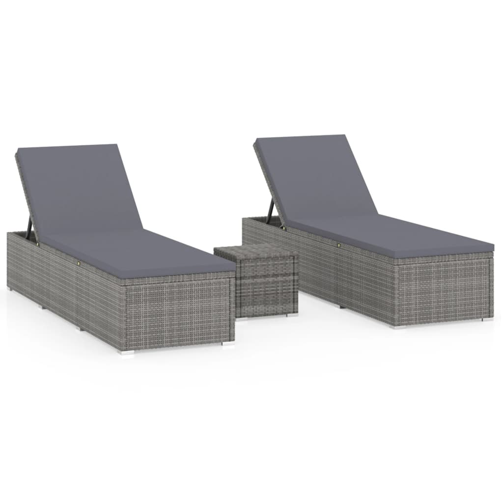 Chaises longues de jardin table à thé 3 pcs Résine tressée Gris - 2