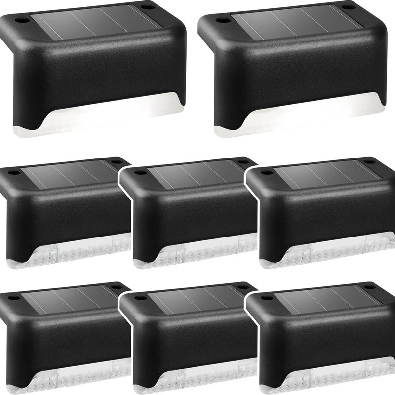 8 sztuk lamp solarnych, wodoodpornych, zasilanych energią słoneczną, do ogrodzeń schodowych, ogrodowych, tarasowych i ścieżek, białe światło (czarne)