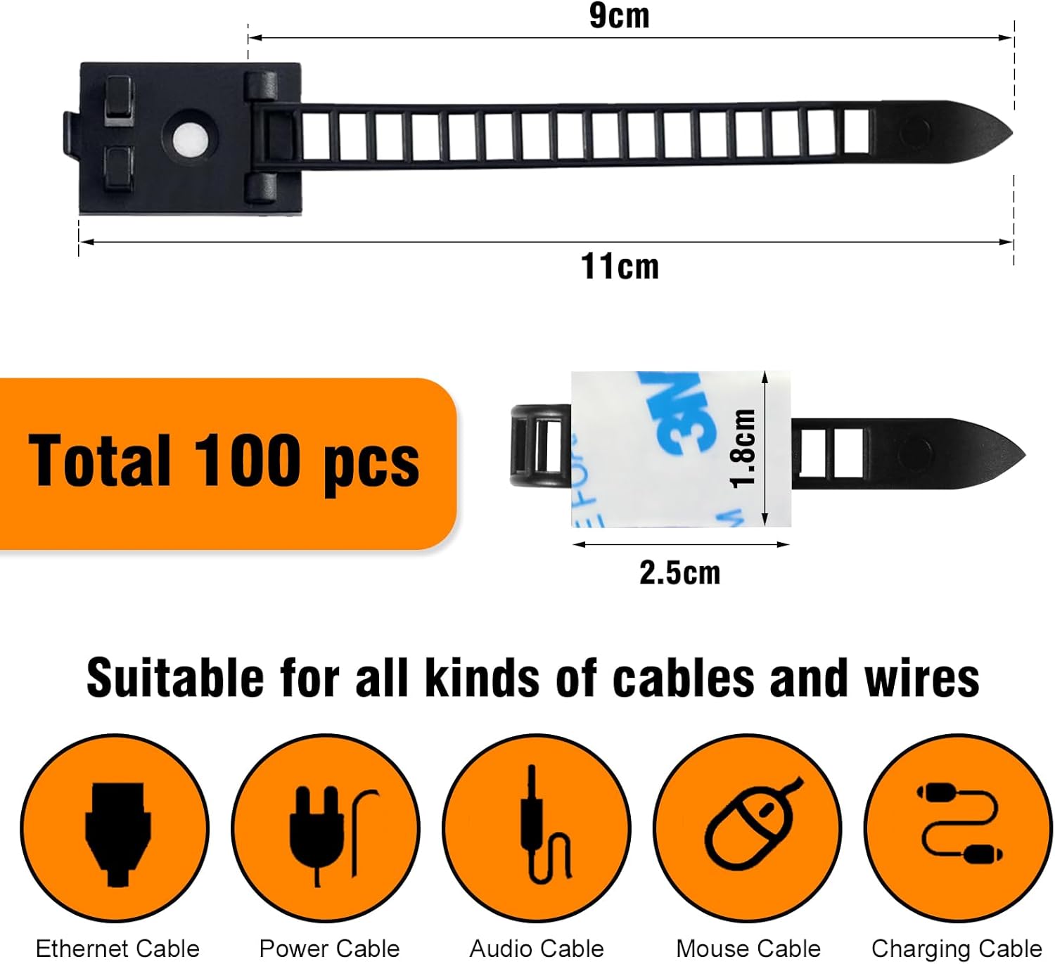 100 Attaches Câbles Adhésives Avec Vis - Organiseur Serre-Câbles Nylon 3M Pour Maison Et Bureau