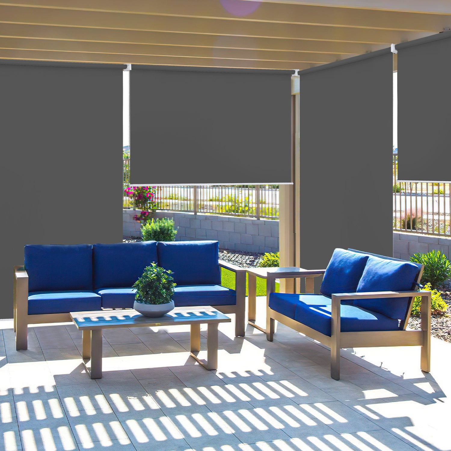 Zestaw 2 Rolety Pionowe 180x140 cm na Balkon Brise Vista Tela Wodoodporna Ociemniająca 80% Ciemnoszary Fixation