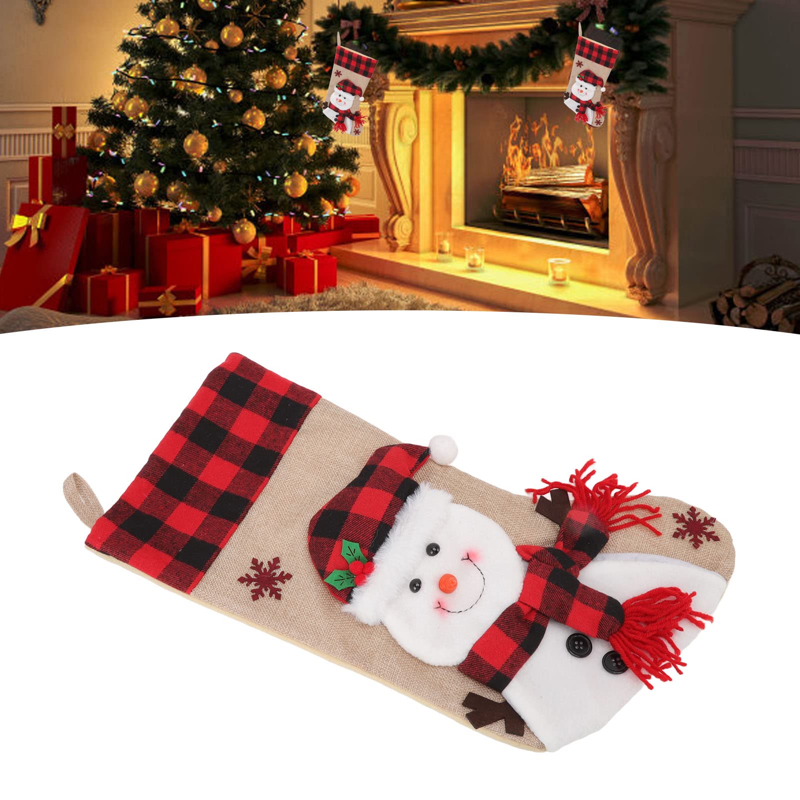 Decoração de Natal, Meia de Natal Xadrez Vermelha Padrão 3D Pendurado Natal - 4