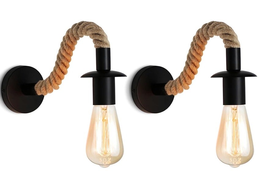 Kinkiet Vintage ze sznura konopnego, idealny kinkiet przemysłowy, oprawa E27, żarówka nie jest dołączona, 110/220V (czarny)