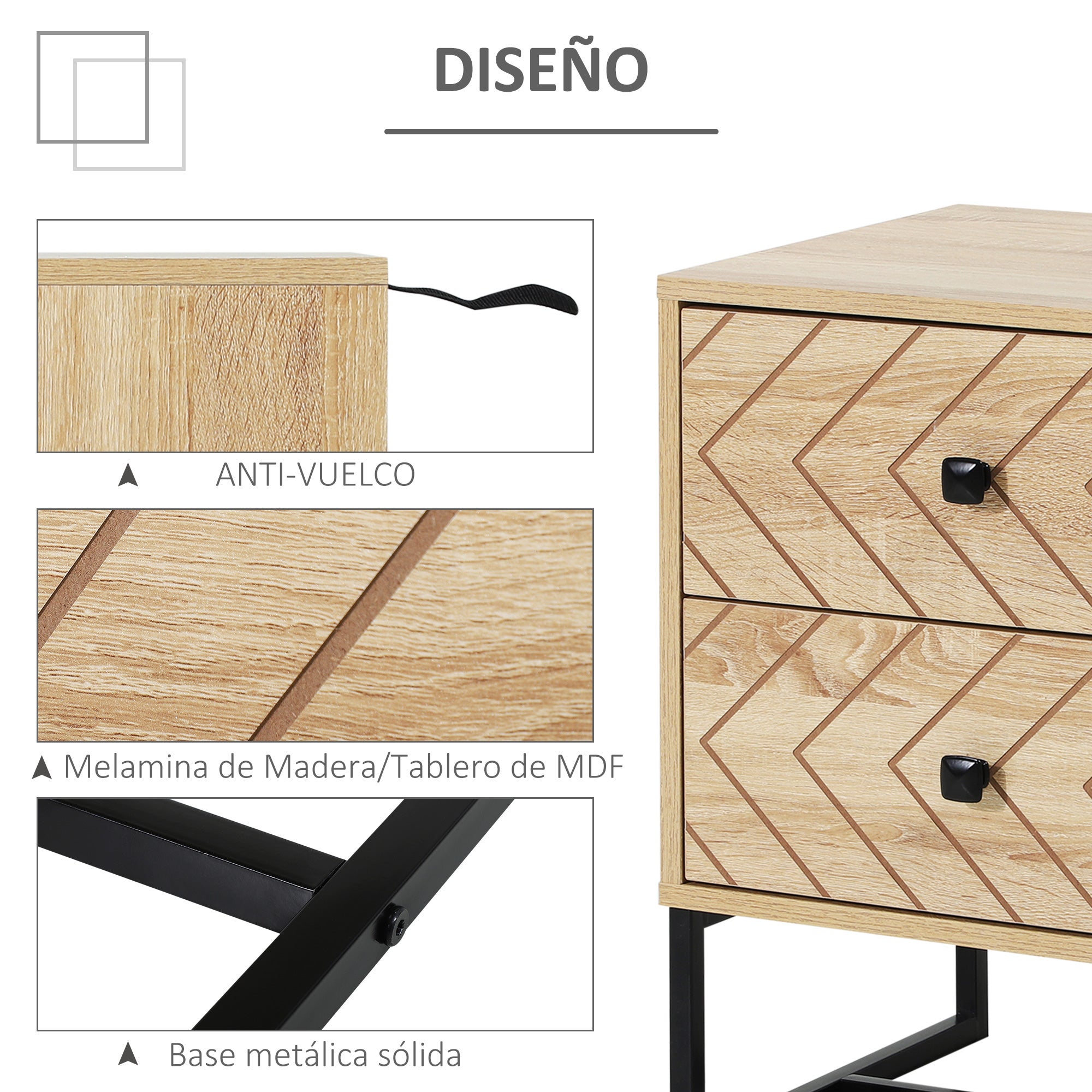 Mesita de noche Homcom madera natural 48x39,5x60 cm - 6
