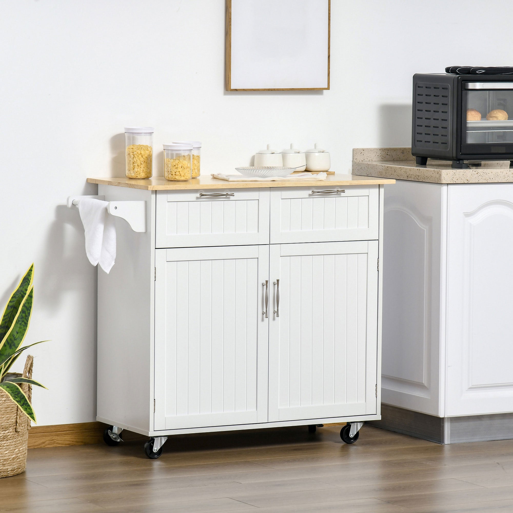 Homcom Carro De Cocina Mdf 104X46x91 Cm Blanco , Leroy Merlin