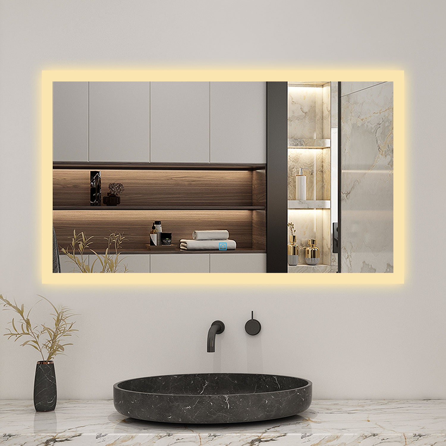 AICA LED miroir lumineux 3 couleurs tactile + anti-buée + dimmable + mémoire 60x50cm miroir salle de bain - 3
