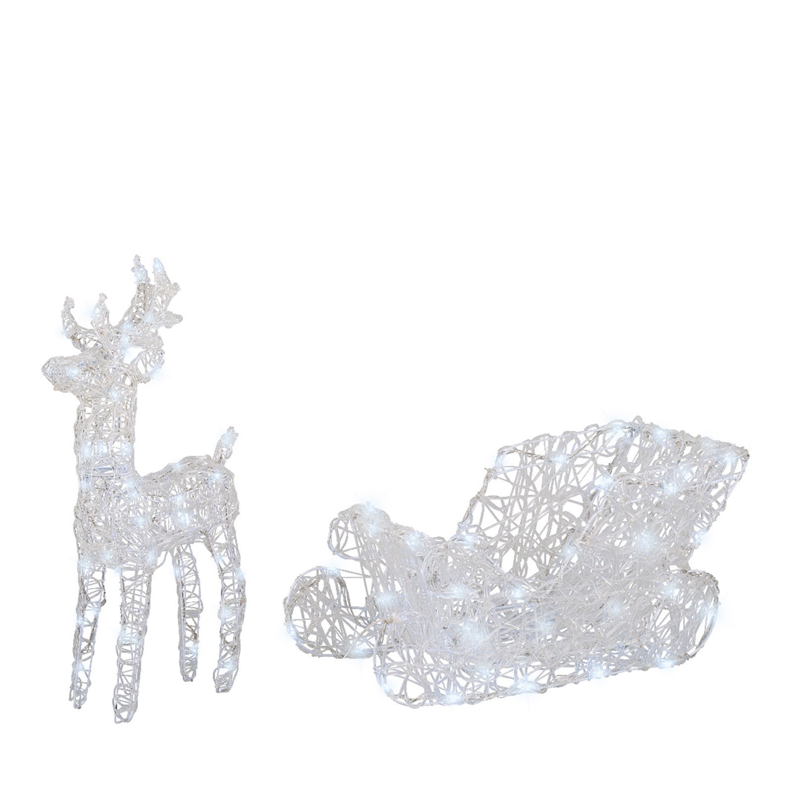 Décoration Noël Traîneau à Renne LED - Sculpture Acrylique Blanche 128.5 Cm - Lumières Intégrées USB - Pour Intérieur Et Extérieur - Moderne Et Festif - 8