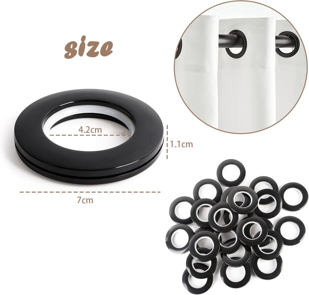 42 Anillas Para Cortinas Con Clips De Metal – Acero Inoxidable, Diámetro 3.2 Cm, Diseño Antideslizante, Incluye Caja De Almacenamiento – Color Negro