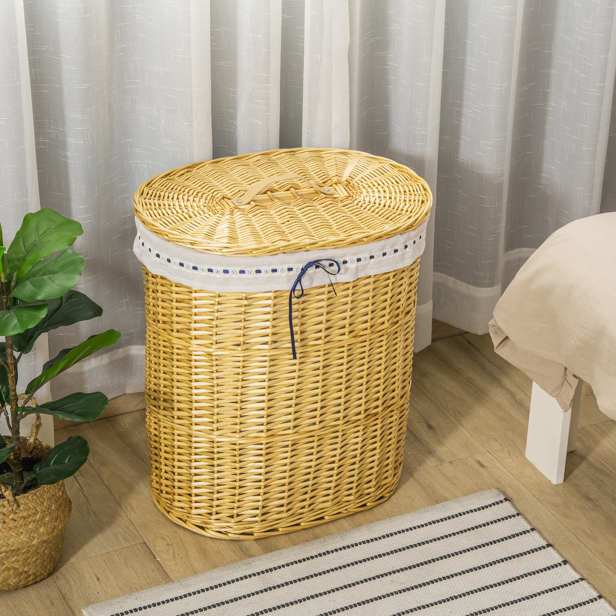 OUSFOT Cesto Portabiancheria Sporca per Bagno Grigio 105L Cesta Portabiancheria in Bambù con Coperchio Porta Biancheria Sporca con Manici Cesto Panni Sporchi