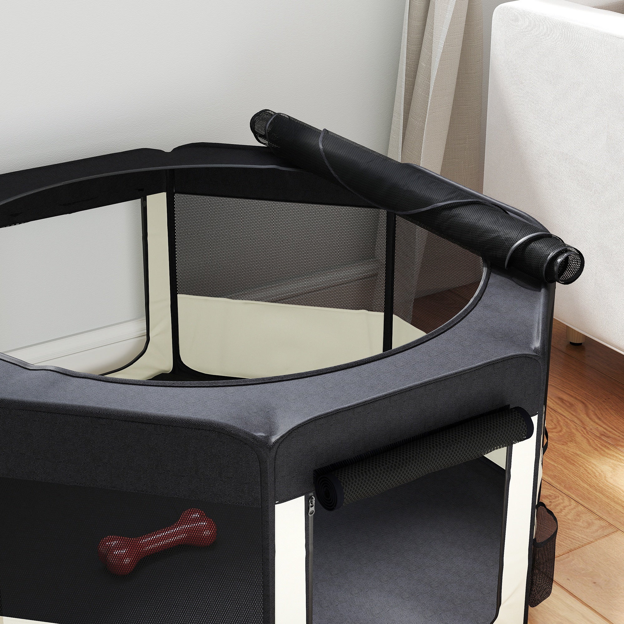 Parque para Animais de Estimação PawHut Tecido Oxford, Aço Preto 90x90x41cm - 4