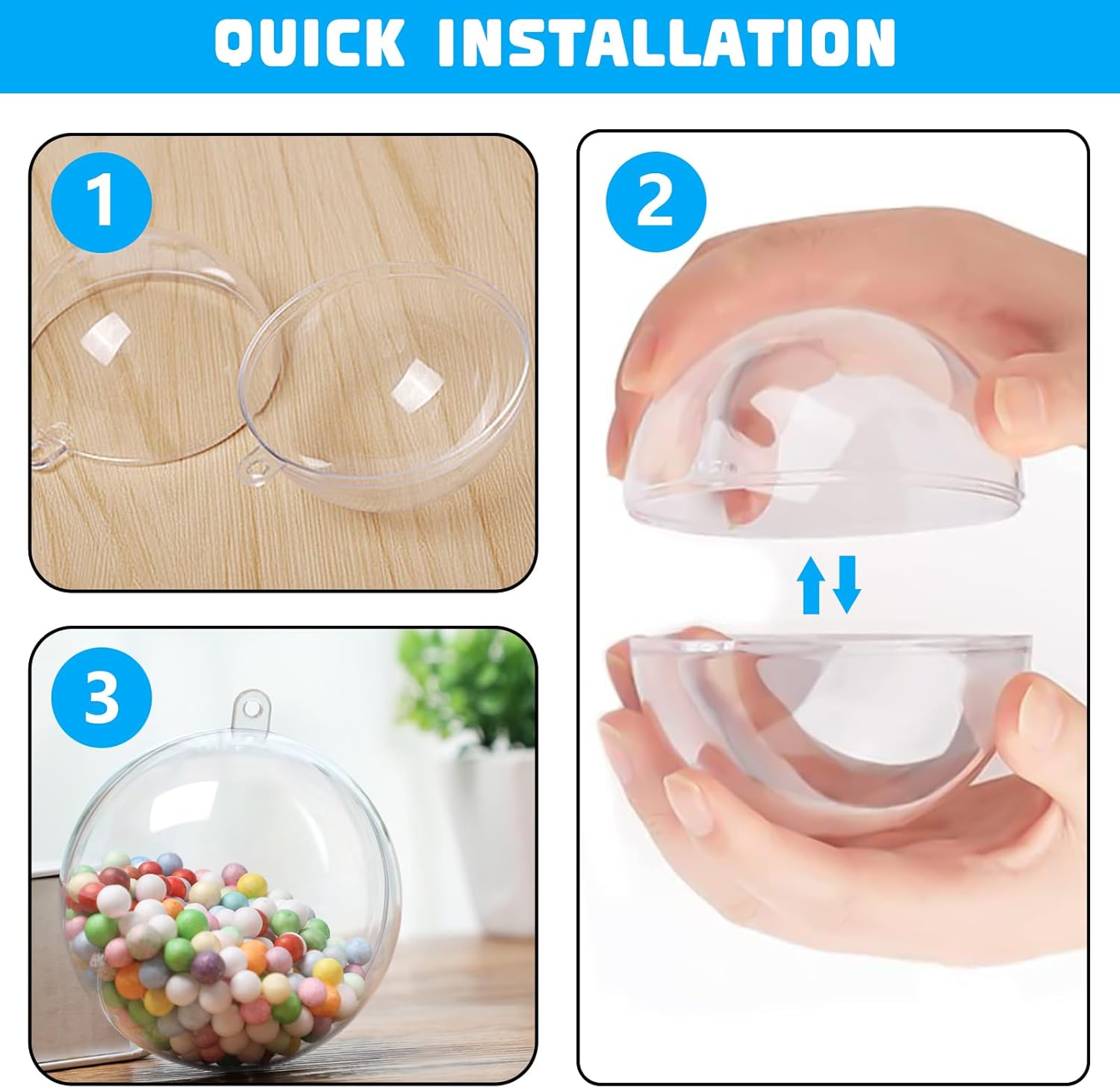 40 Pcs Boule Plastique Transparente, Boule Transparente a Remplir, pour Mariages, Noël, Décoration de Maison (3cm, 4cm, 5cm, 6cm) - 3