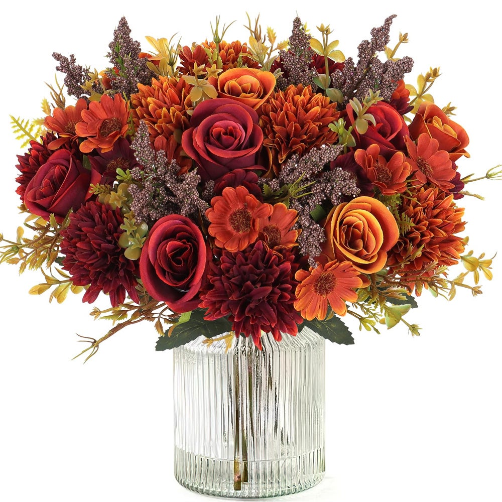 2 Bouquet Di Fiori Artificiali Autunnali Con Zucca - Ramo Di Eucalipto E Zucca Finta - Decorazioni Halloween E Autunno - 4