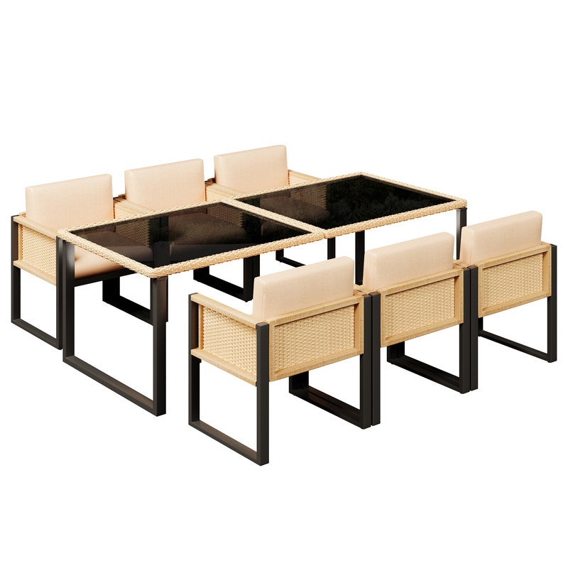 Conjunto Jardin Exterior Ratán 6 Personas, Exterior Terraza O Balcón, Outdoor Furniture, 6 Sillones+1 Mesa, Fundas De Tela Extraíbles Y Lavables - 7