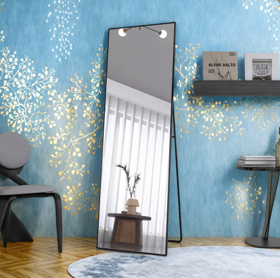 Miroir en pied rectangulaire de 162 × 53 cm, en verre trempé, avec cadre en alliage d'aluminium, miroir en pied pour salle de bains - 3