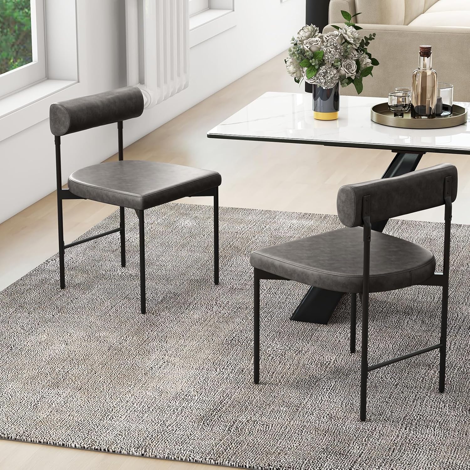 Set di 2 Sedie per Sala Pranzo con Schienale e Seduta Imbottita in Ecopelle, Sedia per Cucina con Gambe in Metallo, Sedia Moderna Comfortevole - 2