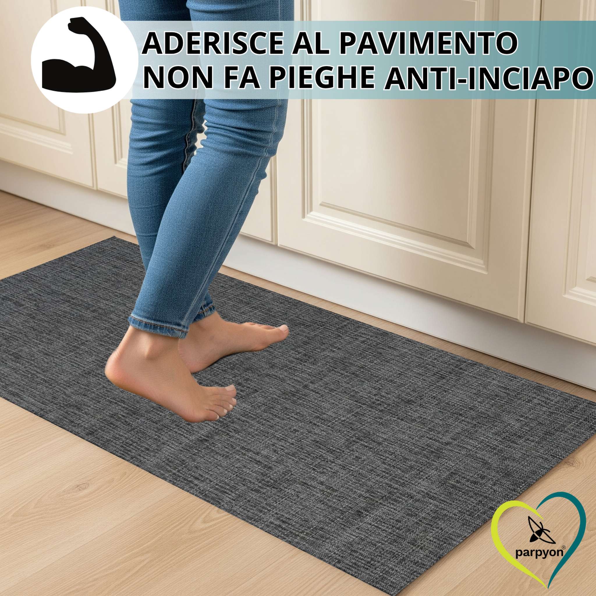 Tappeto Cucina 52x140 cm Bordato Tessitura Piatta Bagno Camera Corridoio Stile Legno Parquet Tortora | Leroy Merlin