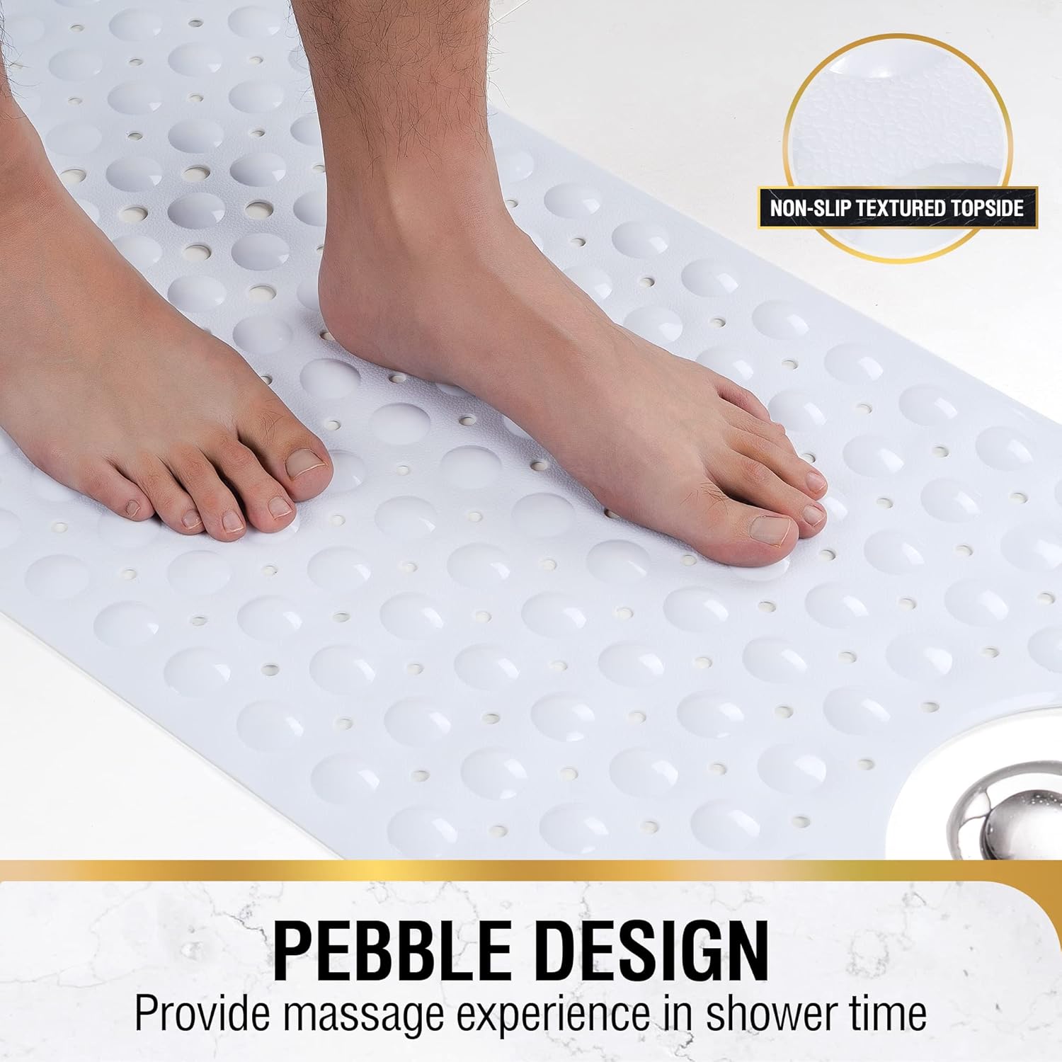 Tapis de salle de bain antidérapant, extra long, 101 x 40 cm, résistant à la moisissure et lavable en machine, sans BPA, Blanc - 4