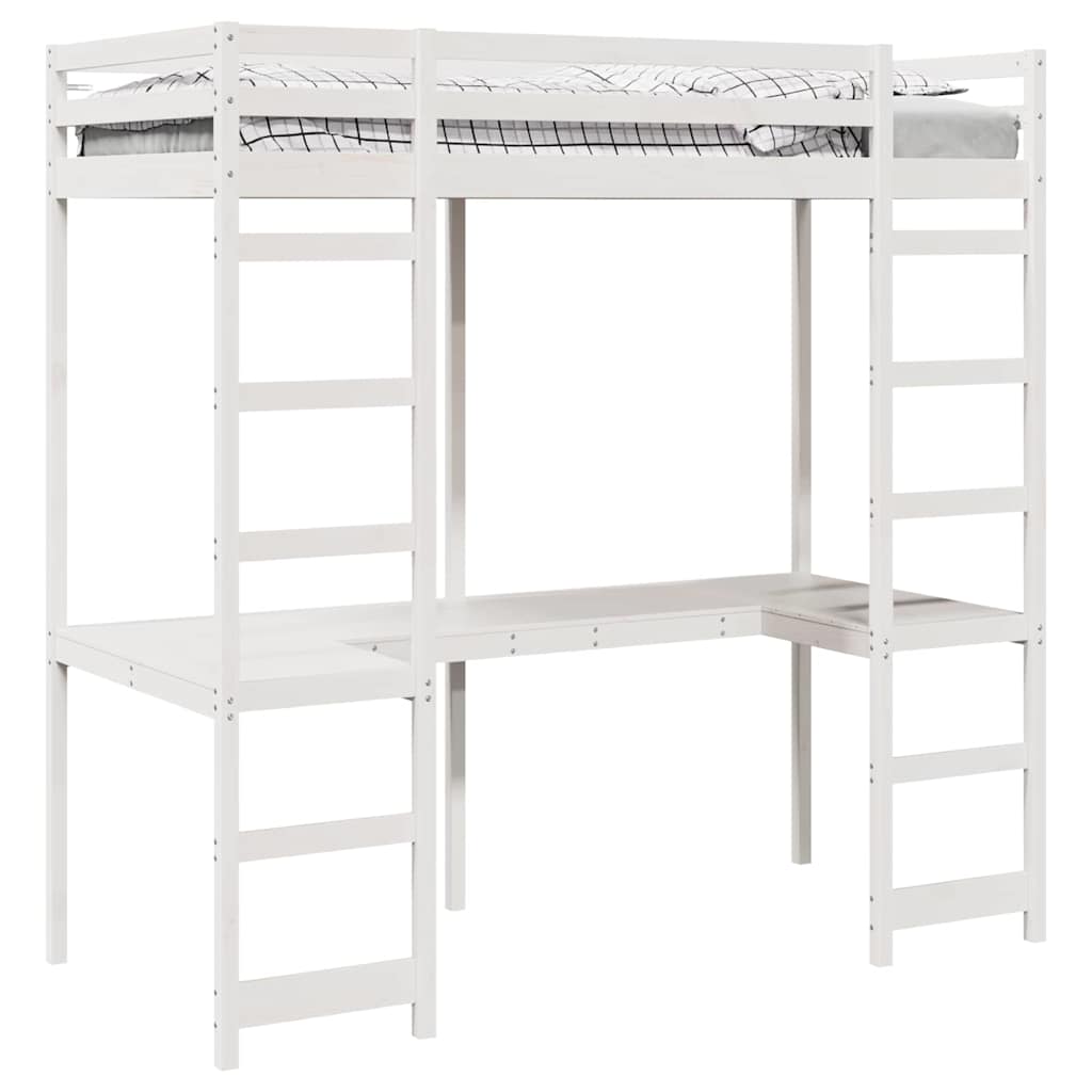 Cadre de lit mezzanine blanc 90 x 190 cm pin massif - 2