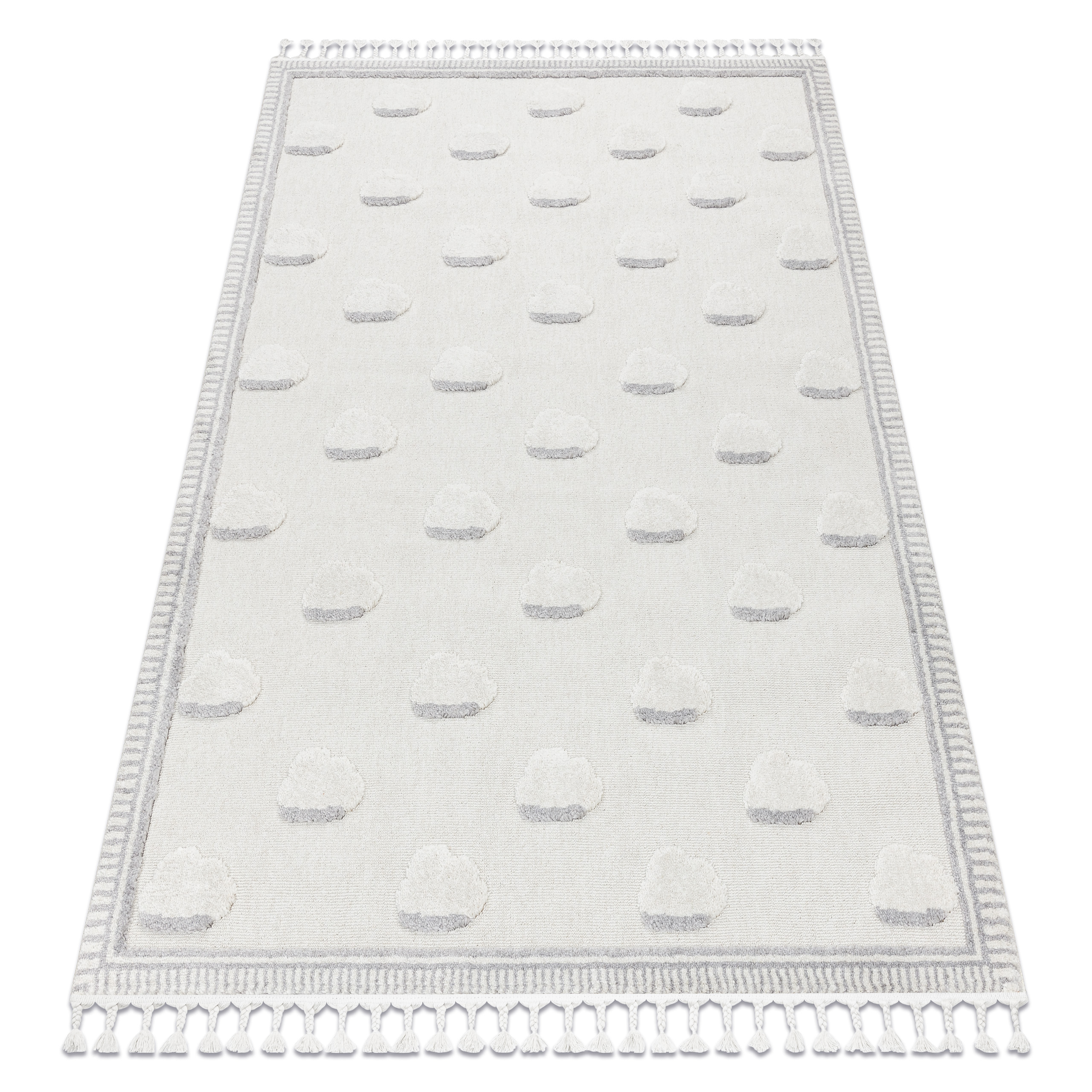 Dywan YOYO GD62 biały / szary - Chmurki dla dzieci, strukturalny, sensoryczny Frędzle 80x150 cm