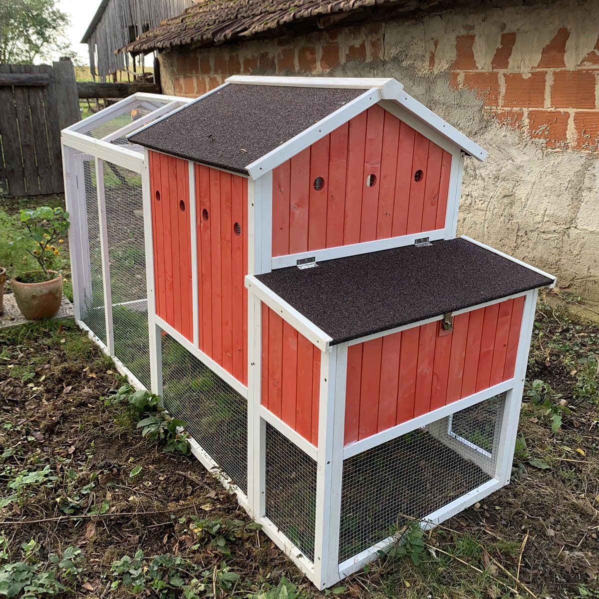 Poulailler Toit Plastique Pour 2 à 4 Poules - Bois 12 Mm, Parc Intégré, Pondoir - 11