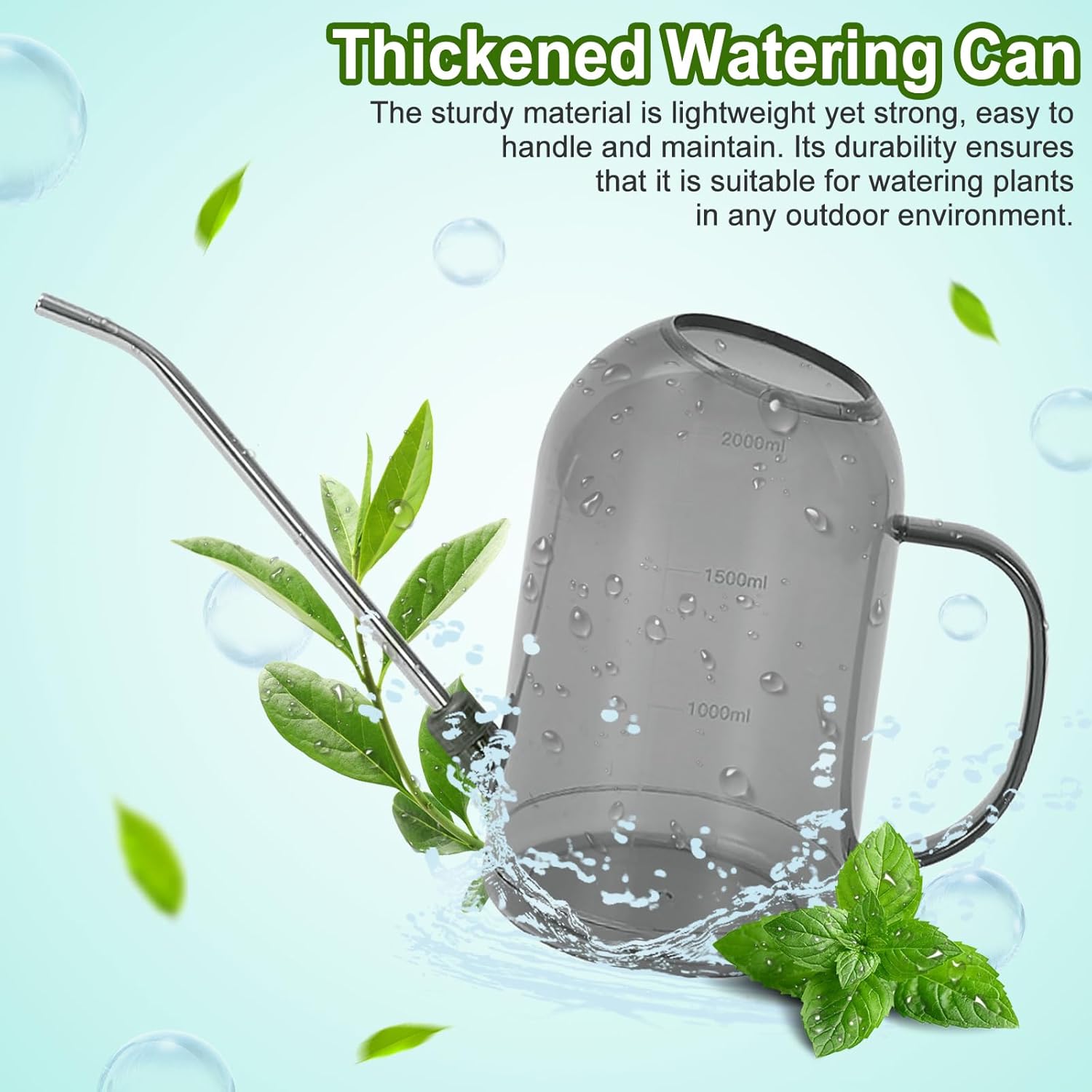 2L Arrosoir en Plastique avec Long Bec en Acier Inoxydable Un Arrosage Facile - Long Bec Verseur Arrosoir pour Plantes D'intérieur et Fleurs - Gris - 2
