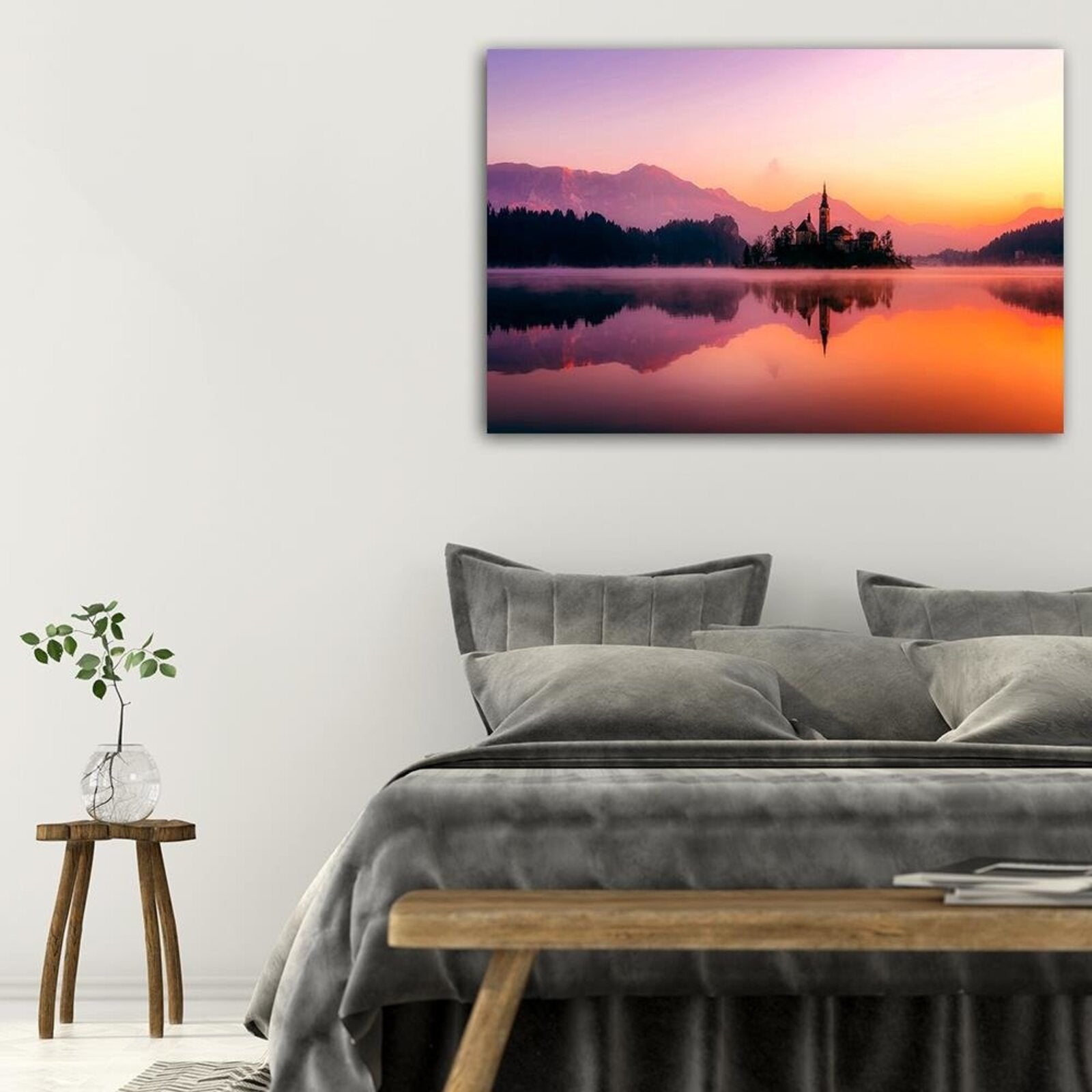 Tableau château de bois sur le lac de montagne - 90 x 60 cm - 3