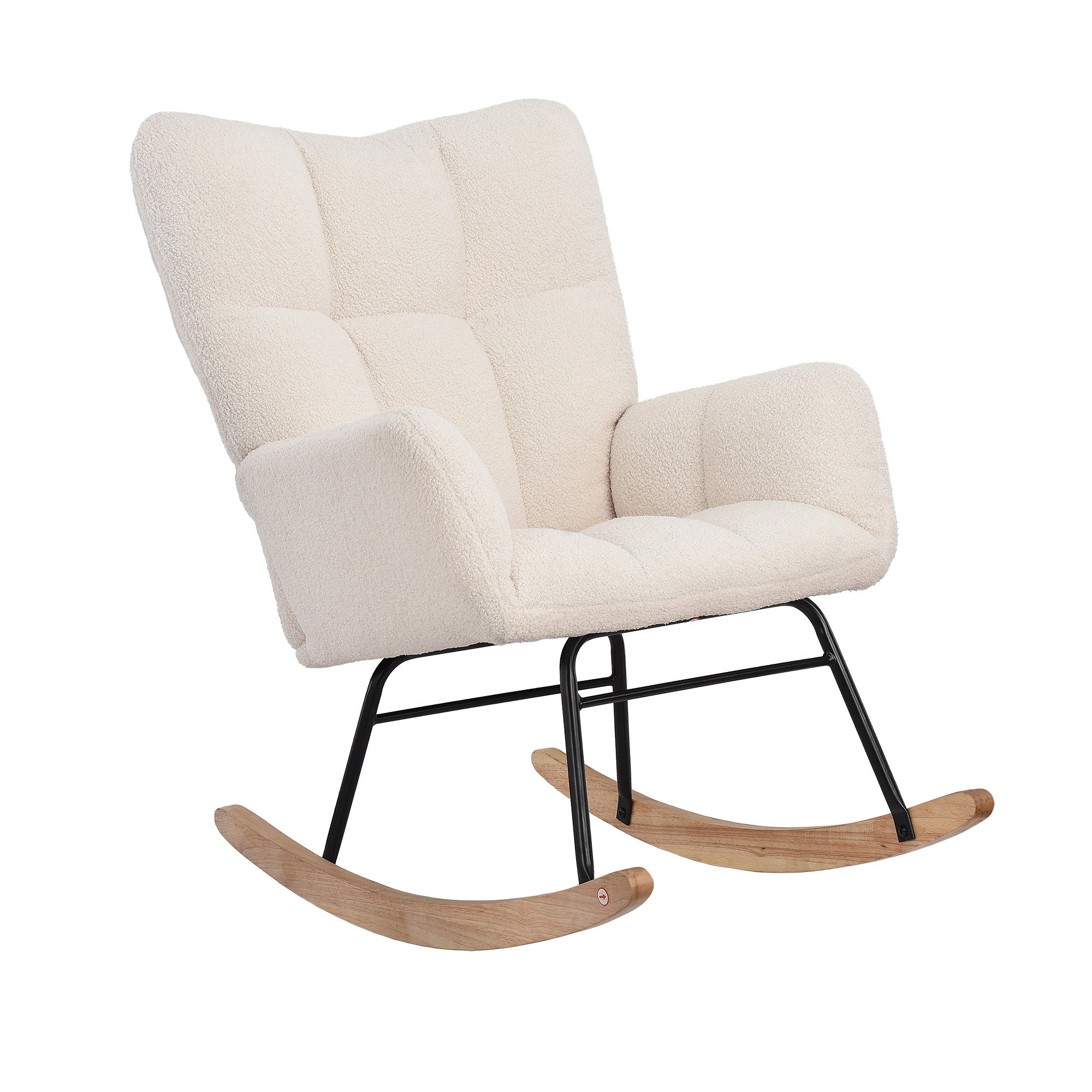 Fauteuil à bascule moderne en velours Teddy - Fauteuil à bascule avec accoudoirs, Blanc - 8