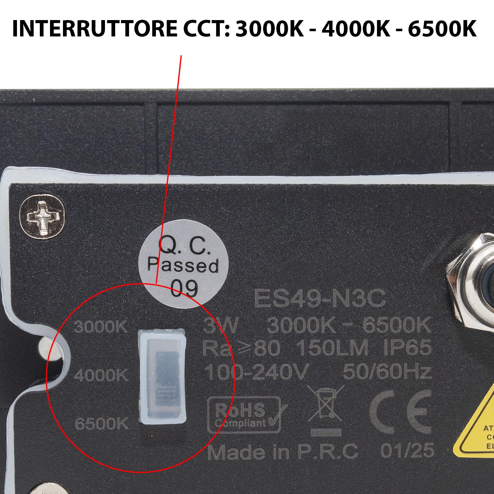Faretto segnapassi IP65 LED 3W incasso scatola 503 scale giardino viale gradini 230V COLORE NERO LUCE LED CCT DA 3000K a 6000K - 5