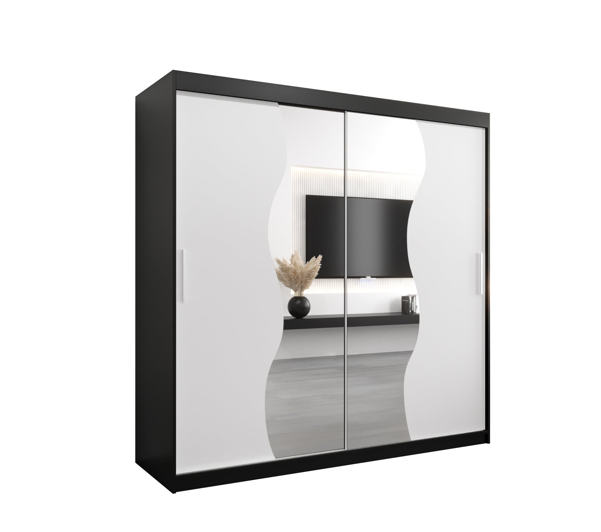 Szafa przesuwna garderoba MADRYT 200 x 62 x 200 cm Czarny + Biały - Abiks Meble