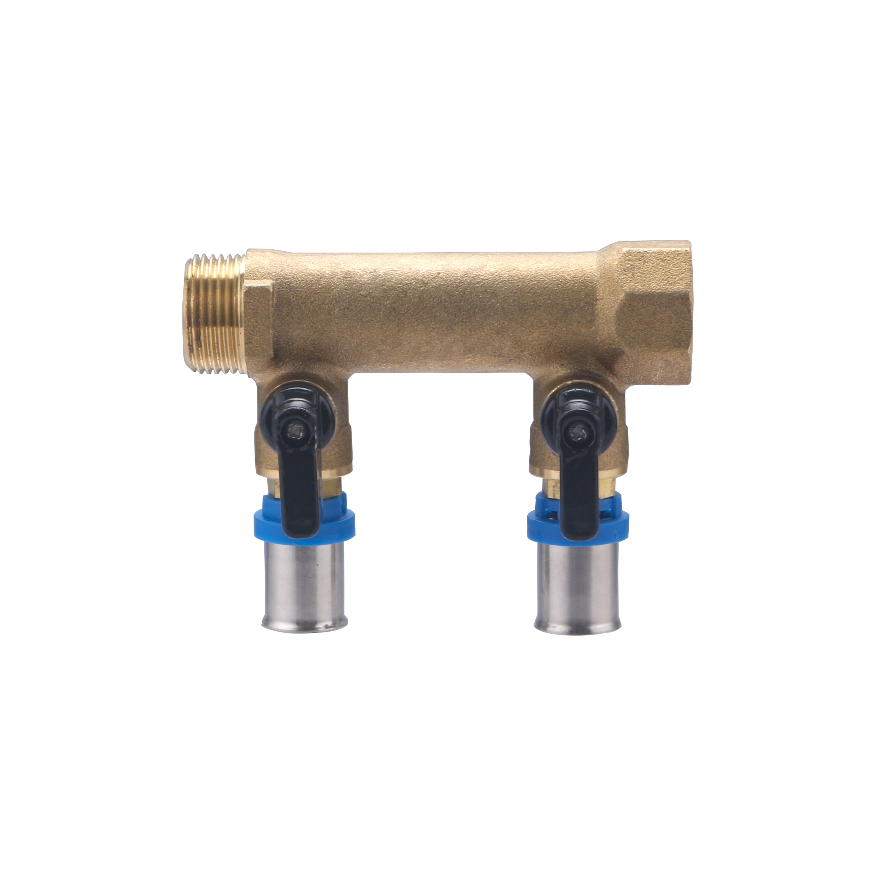 Colector macho - hembra 3/4 - 2 salidas multicapa a presión de 5/8 con válvulas QUICK PLOMBERIE - 3