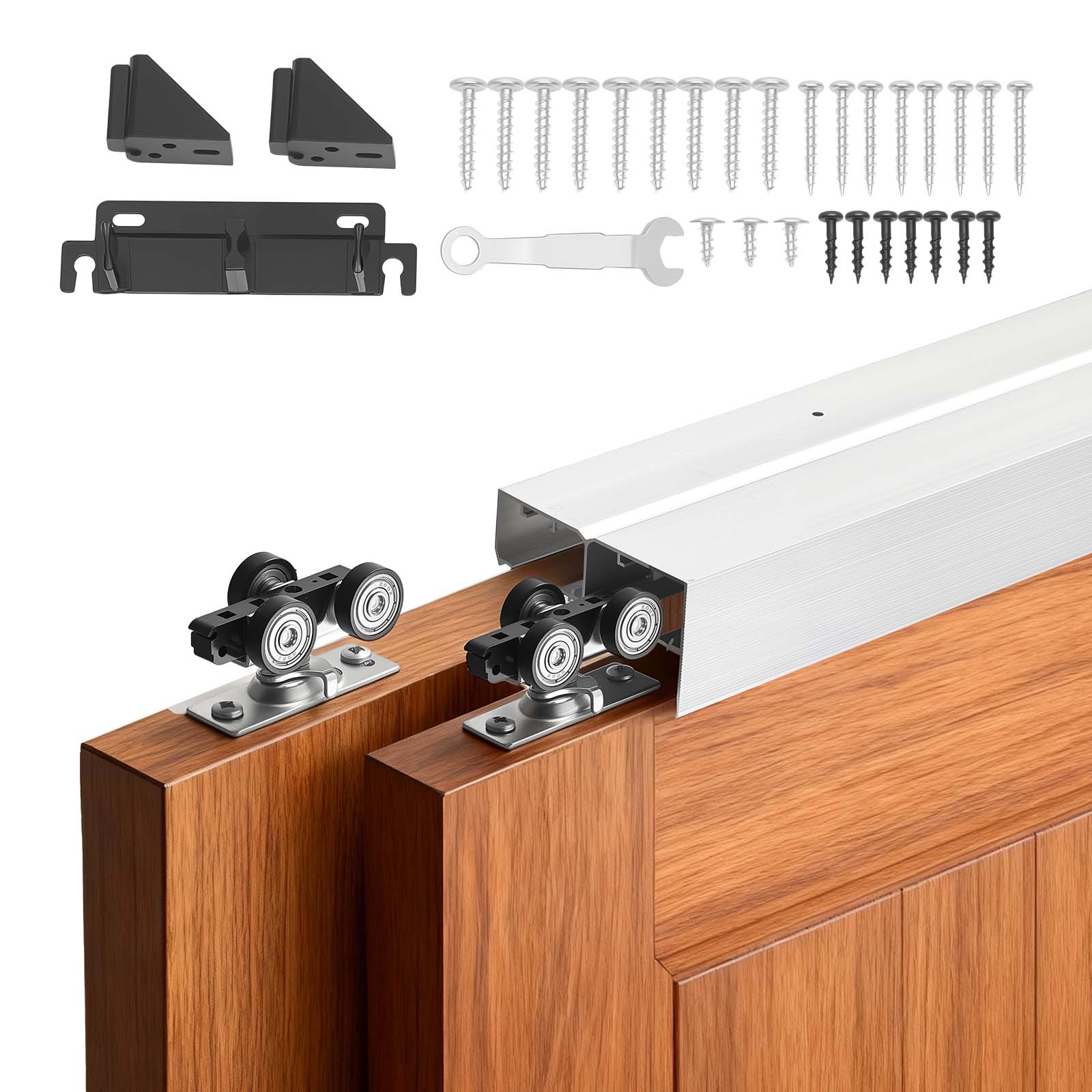 Set de quincaillerie VEVOR pentru ușă cu ferestre paralele, sistem de desfășurare pentru ușă de dulap cu două șine, 121,9 cm, din aliaj de aluminiu