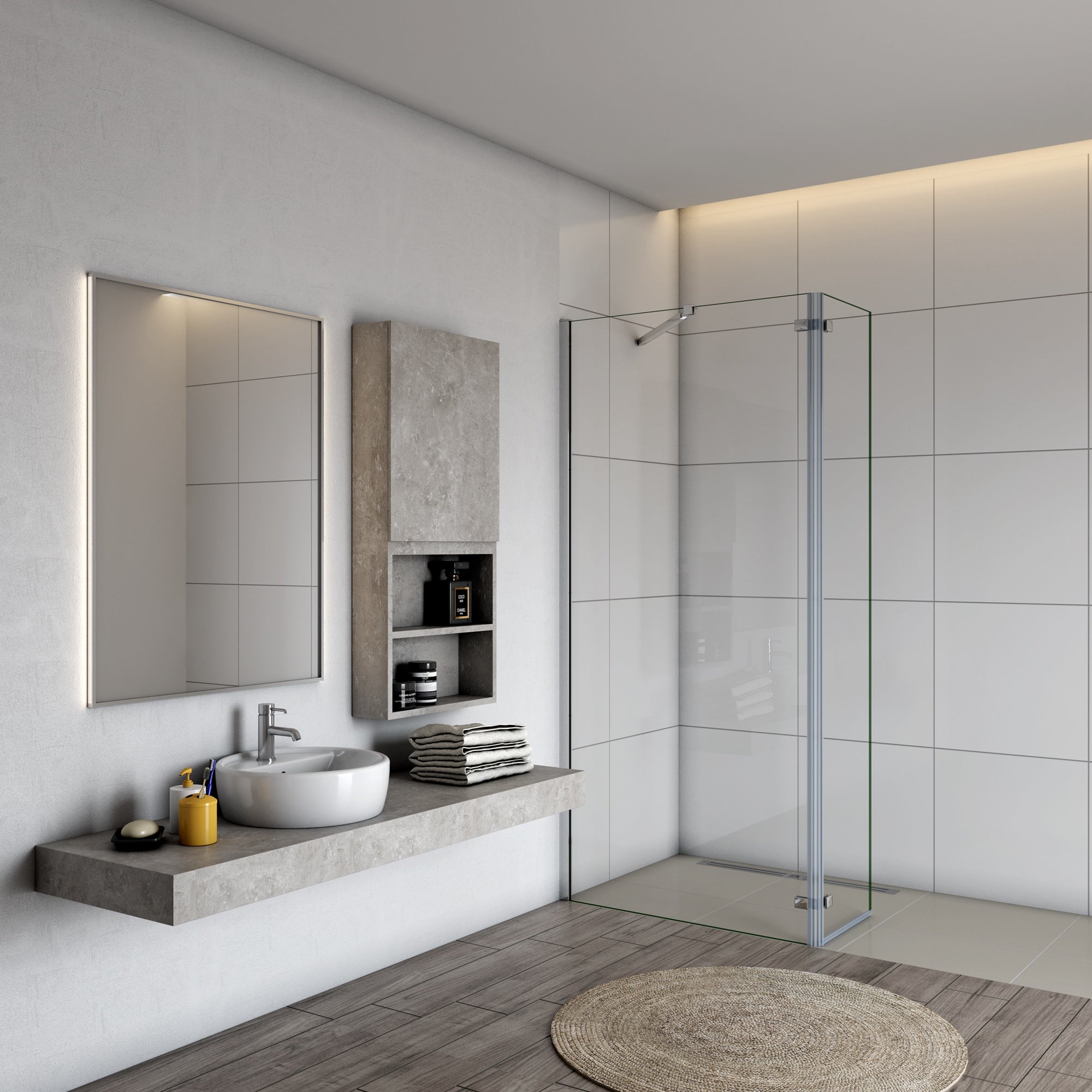 Aica walkin mampara panel de ducha 2 hojas con bisagra panel fijo+giratorio vidrio antical 8mm con barra 73-120cm perfil cromado ([78-80]+40)x200cm