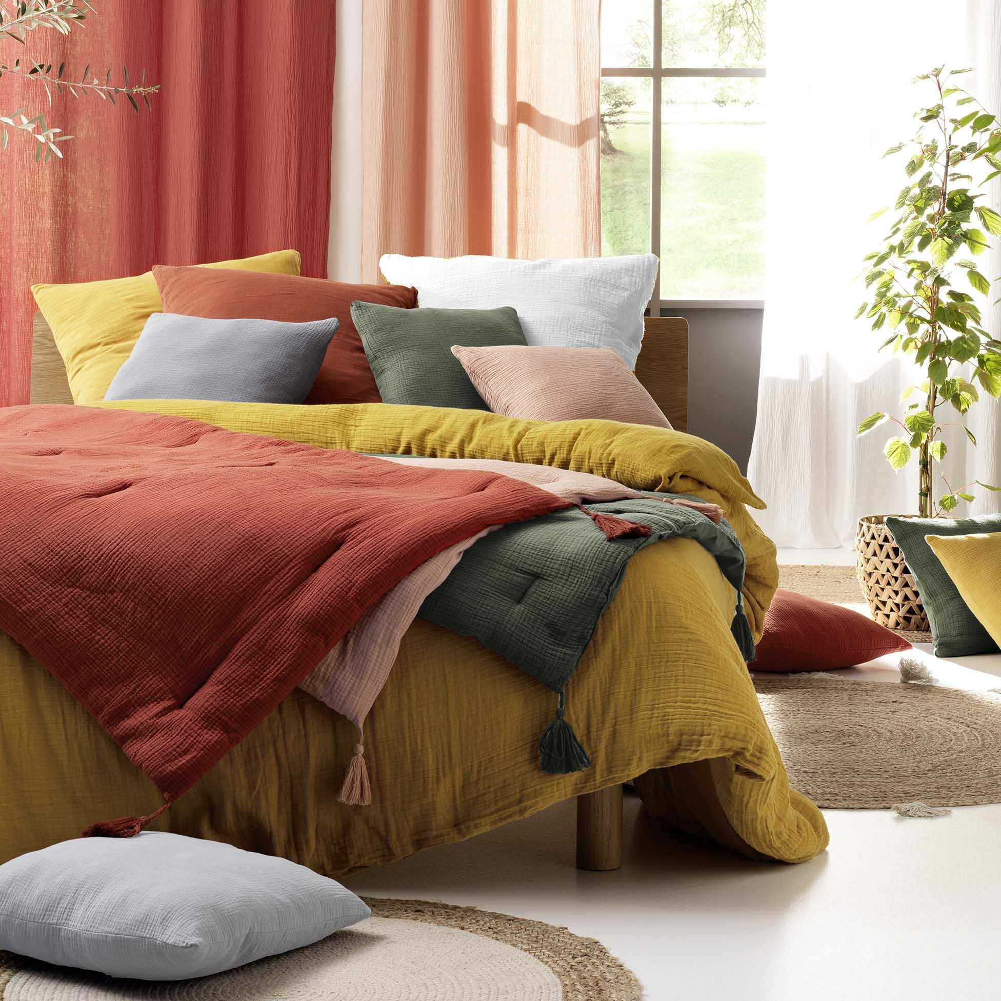 Parure de lit 260 x 240 cm Sienna Gris + 2 taies 63x63 cm – Double face gaze de coton & coton 57 fils - 3