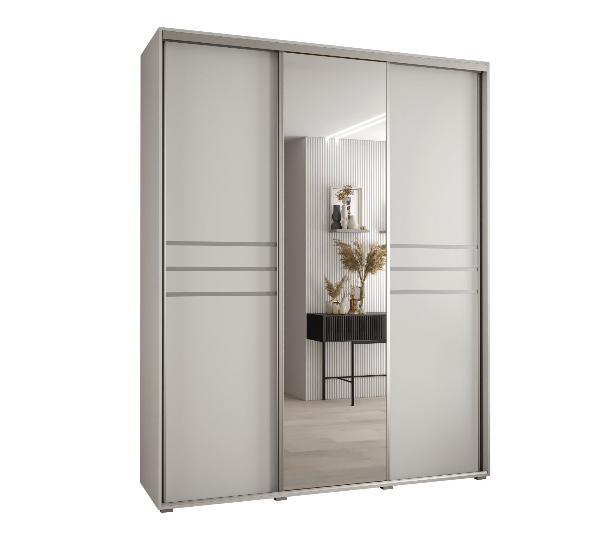 Szafa przesuwna z lustrem wysoka Davos 11 190 x 45 x 235,2 cm biały + biały + u. srebrny - Abiks Meble