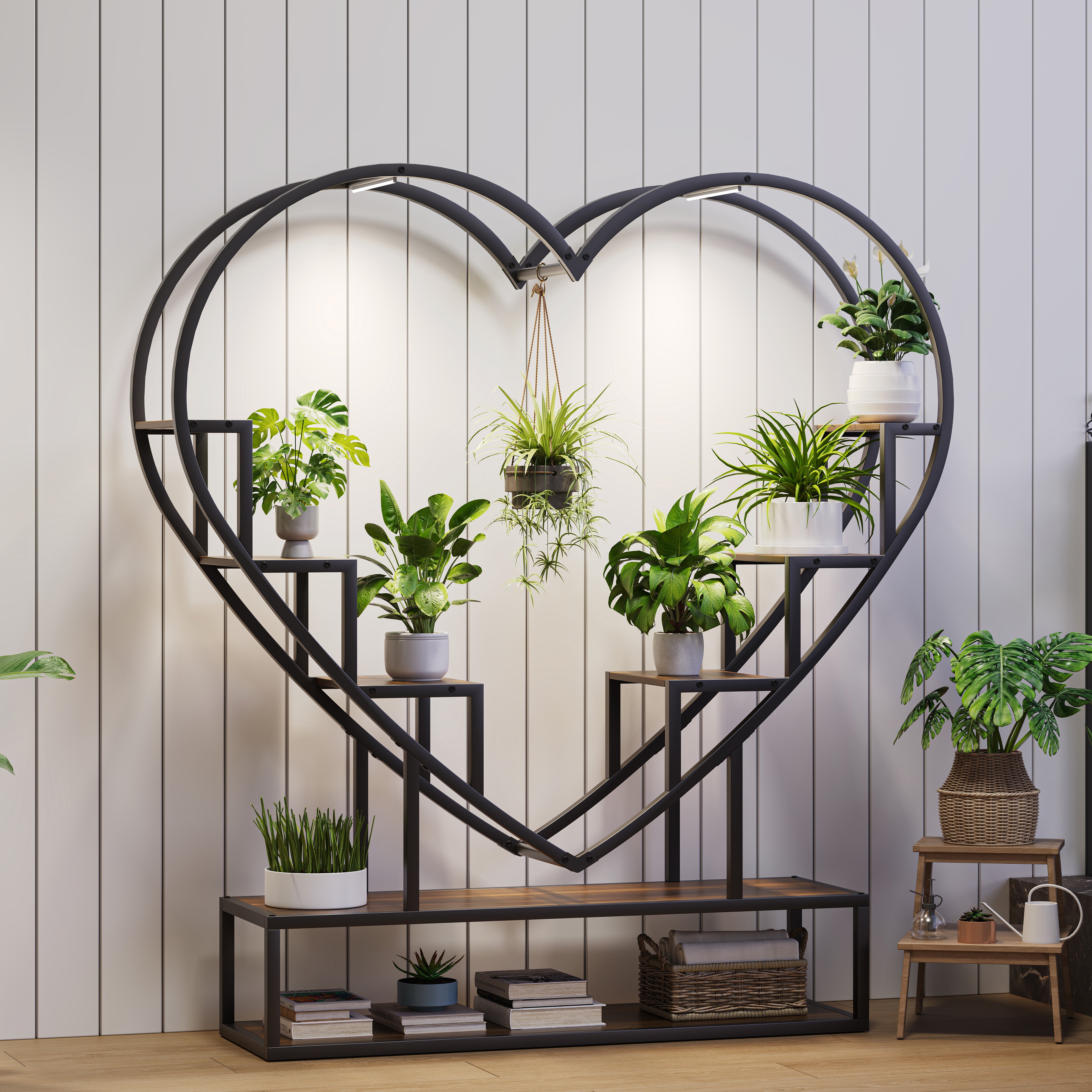Support pour plantes d'intérieur avec lampes de croissance, étagère à plantes en Forme de Cœur à 6 niveaux, supports d'angle pour plantes d'intérieur - 8