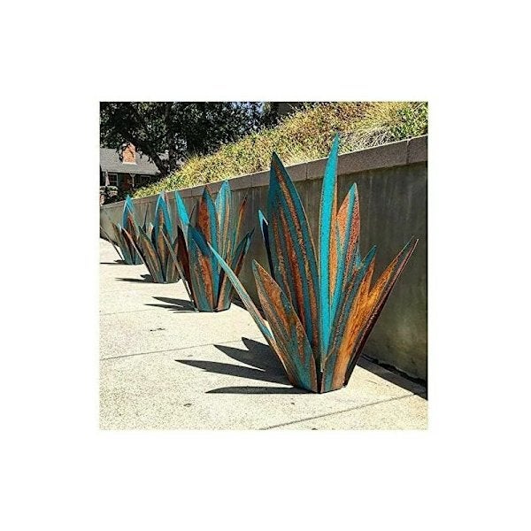Décoration de jardin en métal, plante d'agave, sculpture rustique en métal, statue de jardin rustique, 65 cm, 9 feuilles - 5