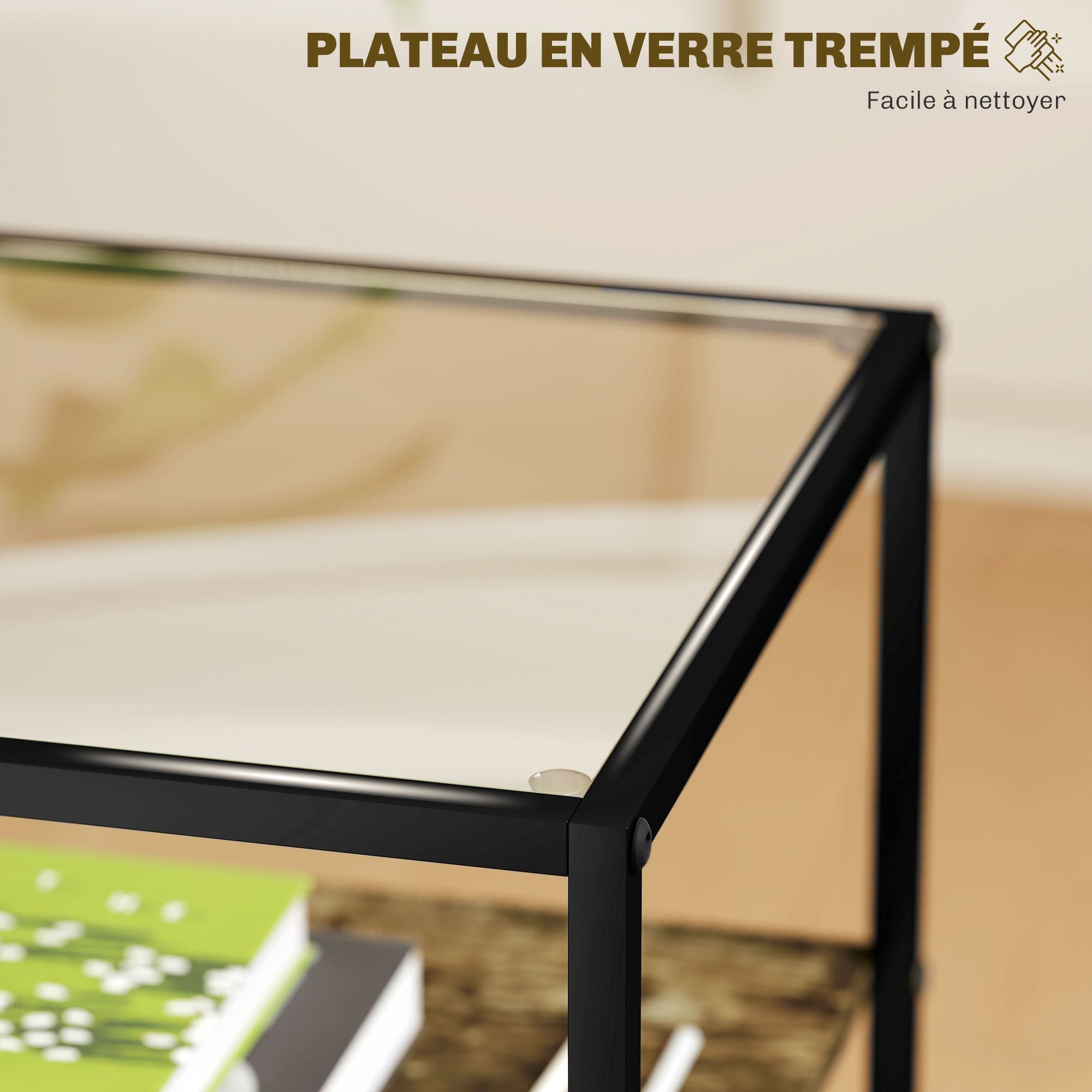 Lot de 2 bouts de canapés design 2 étagères plateau verre trempé - 5