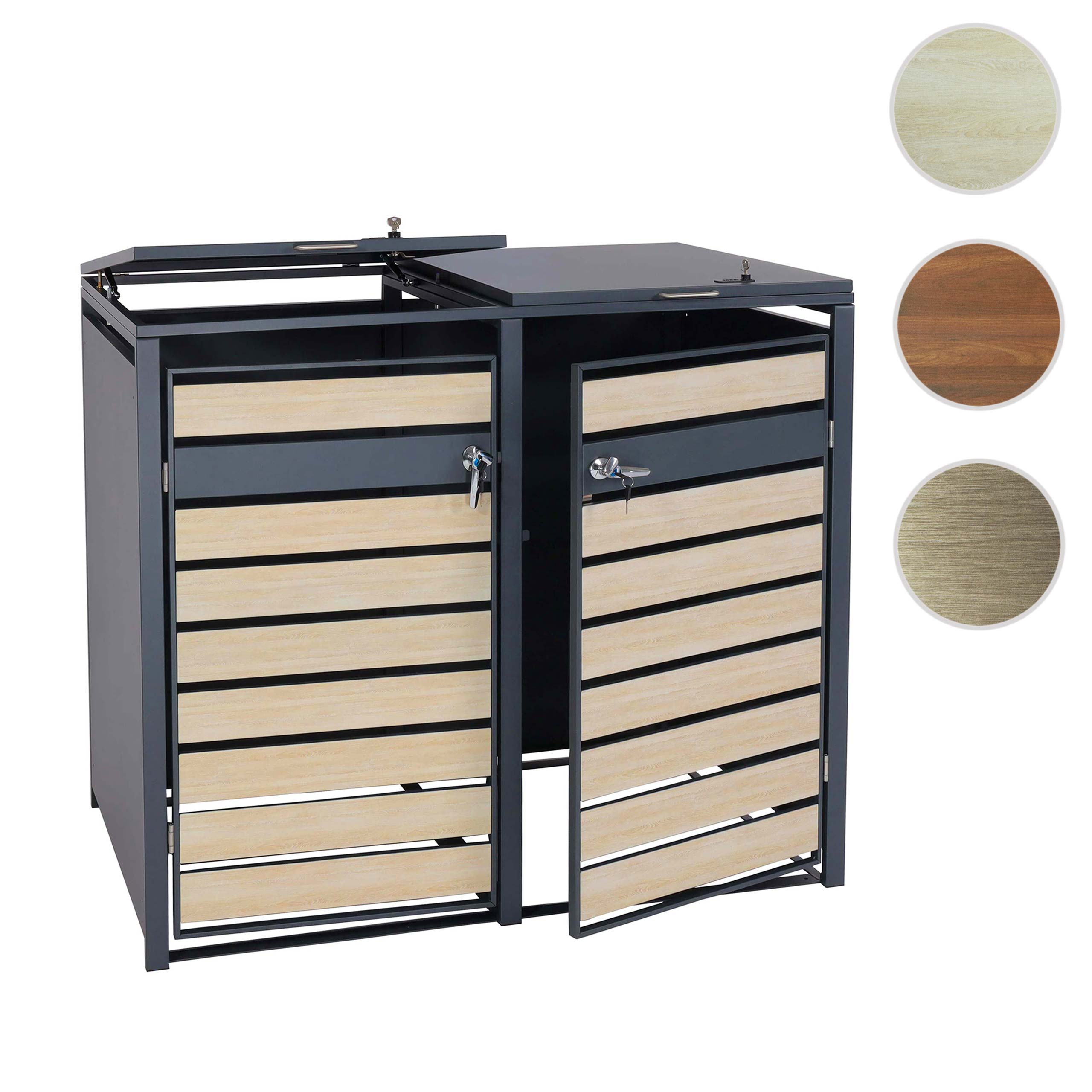 Set 2x copribidoni box spazzatura rifiuti HWC-J81 80x132x117cm acciaio inox antracite gold - 8