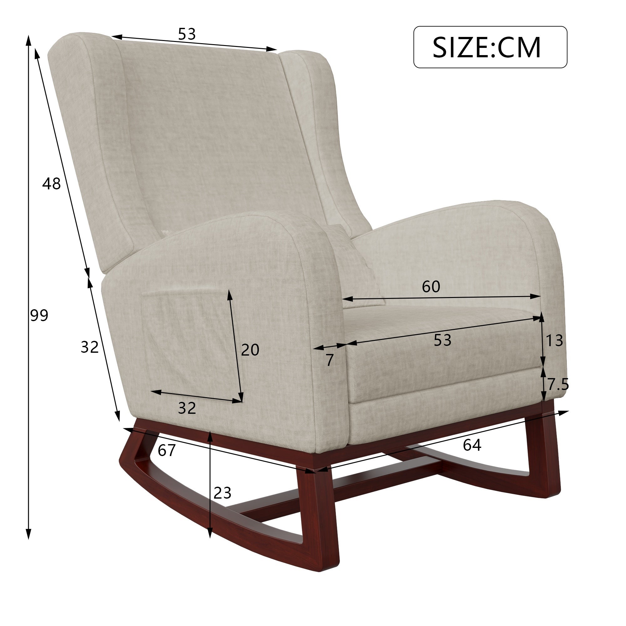 Fauteuil à Bascule avec Repose-Pieds Rétractable - 99x93x70cm - Design Ergonomique et Élégant - Tissu Lin Beige - 5