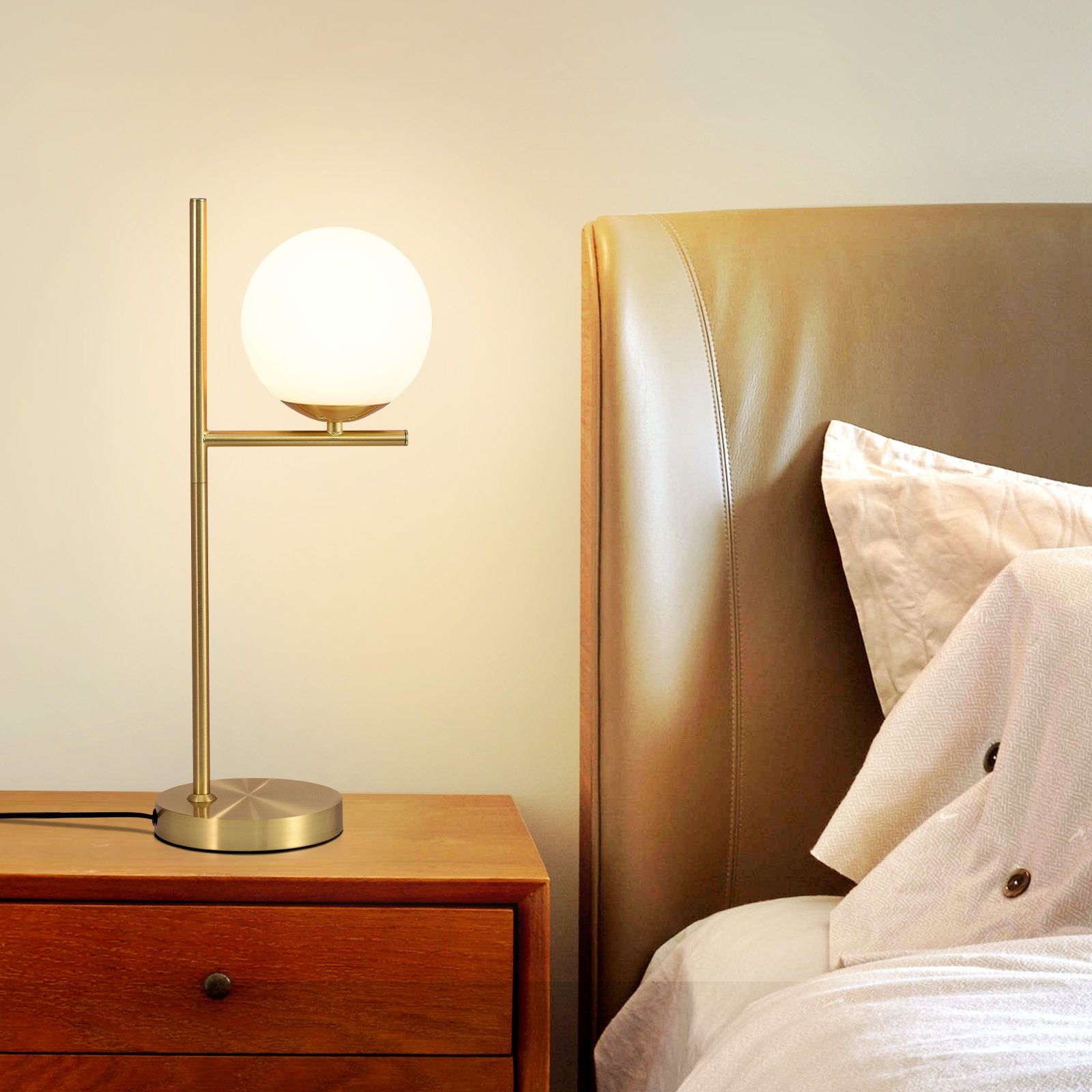 ZMH Luminária de mesa de vidro branco para sala de estar e quarto moderna - base industrial E27 com interruptor adequada para quarto - 3