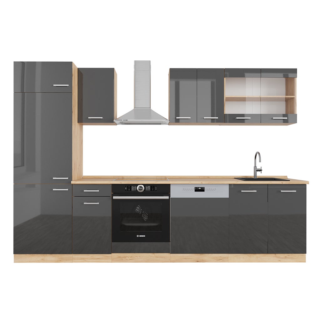 Vicco Aneks kuchenny R-Line, Antracytowy wysoki połysk/złoty dąb power, 300 cm , BP Dąb