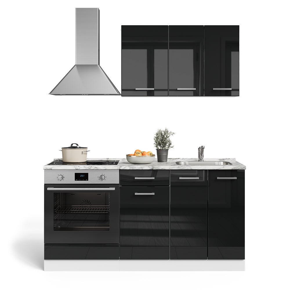Vicco Cucina monoblocco R-Line, Nero lucido/bianco, 160 cm con colonna forno senza piano di lavoro - 5