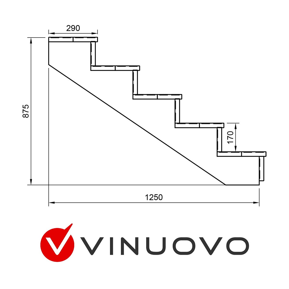 BERLIN Escalier extérieur bois 5 marches H 88cm L-80cm - sans contre marche - 3