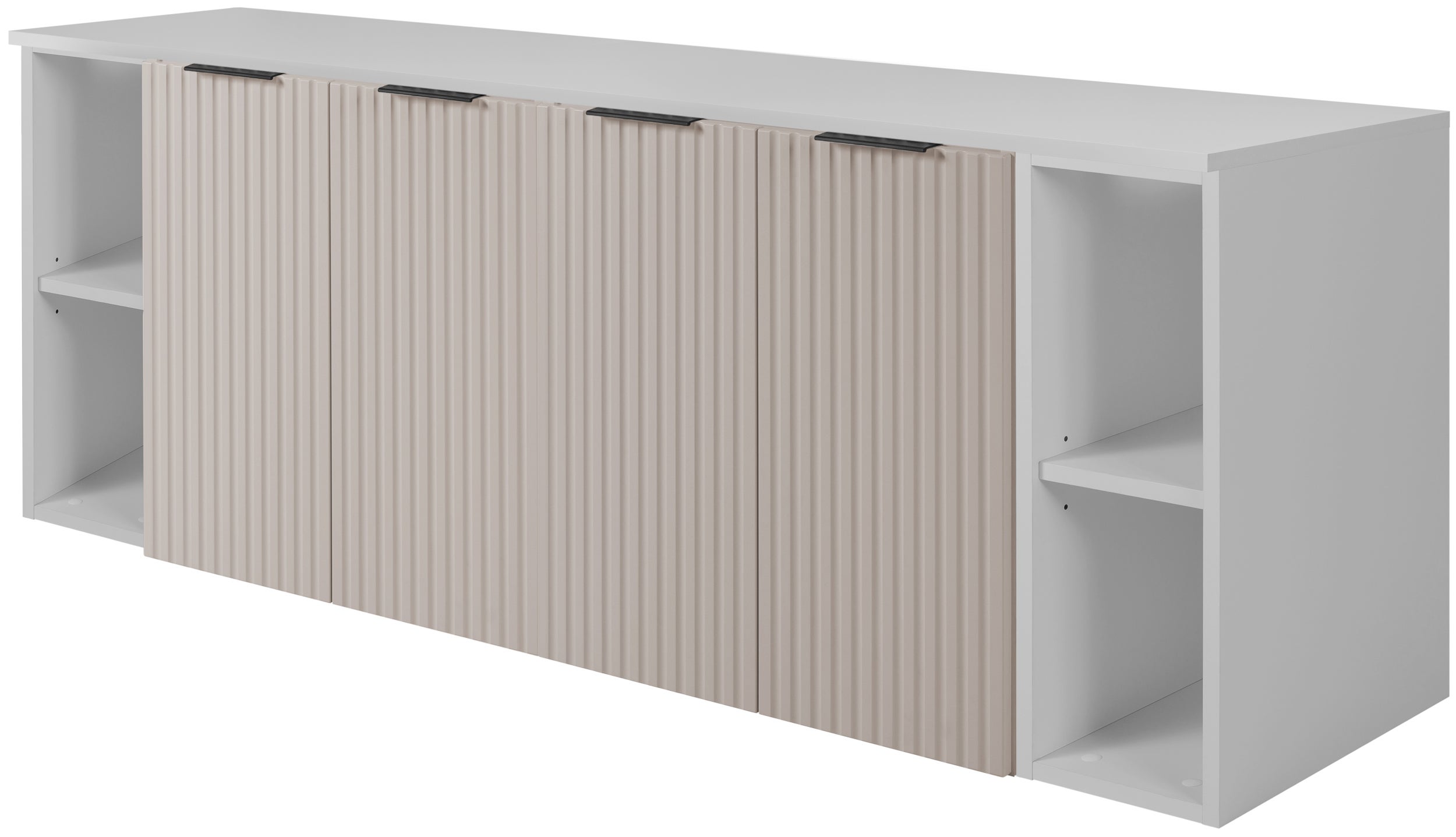 Zestaw łazienkowy FLOW 160 cm kaszmir z białymi regałami blat w zestawie