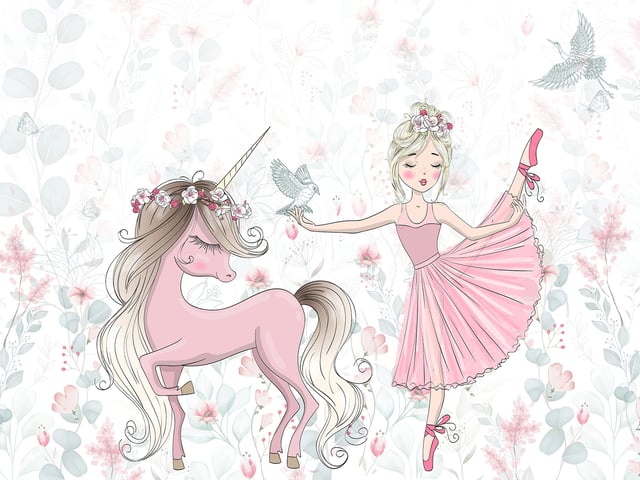 Papier peint panoramique Enfants - Princesse Licorne - Largeur 260 cm x Hauteur 195 cm