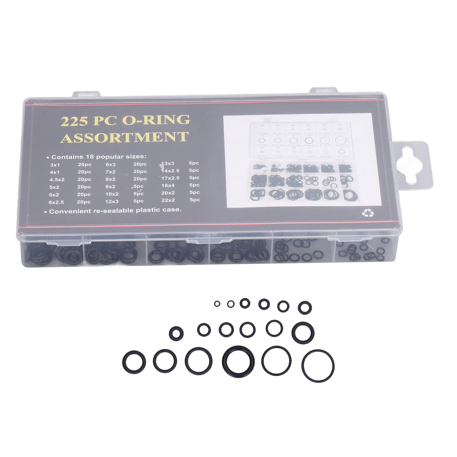 Kit 225 anéis de vedação em borracha, resistentes, para carros, eletrônica, bicicletas, ferramentas, com caixa organizadora - 3