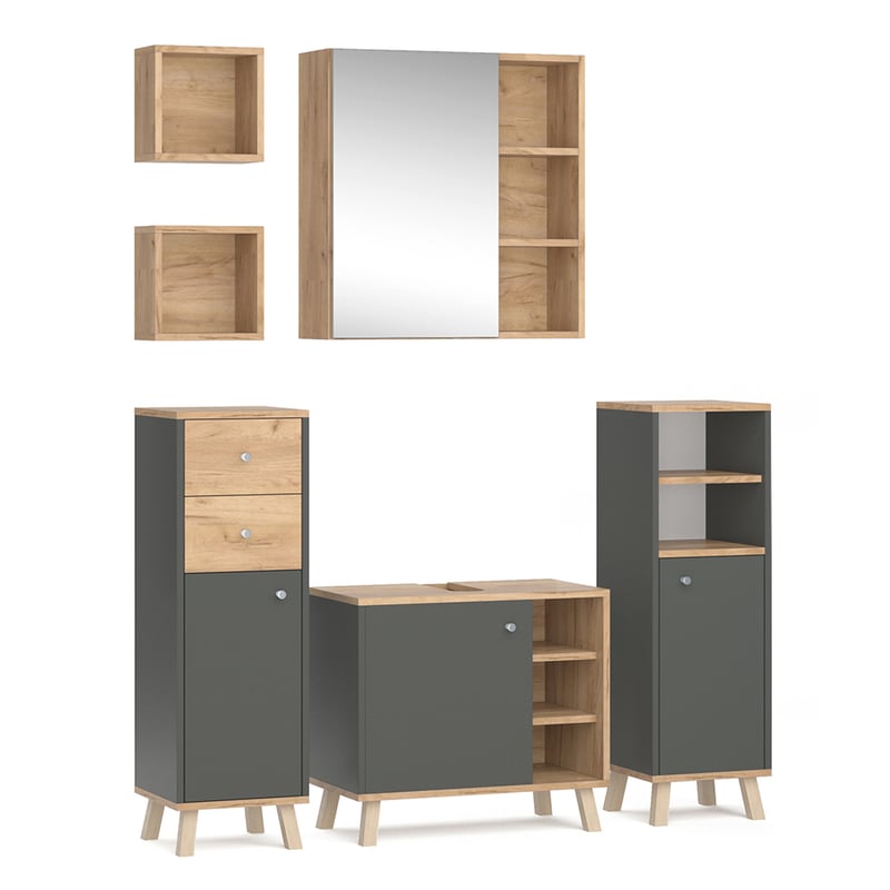 Vicco Zestaw mebli łazienkowych Senyo, Antracyt, 5 części, z półkami